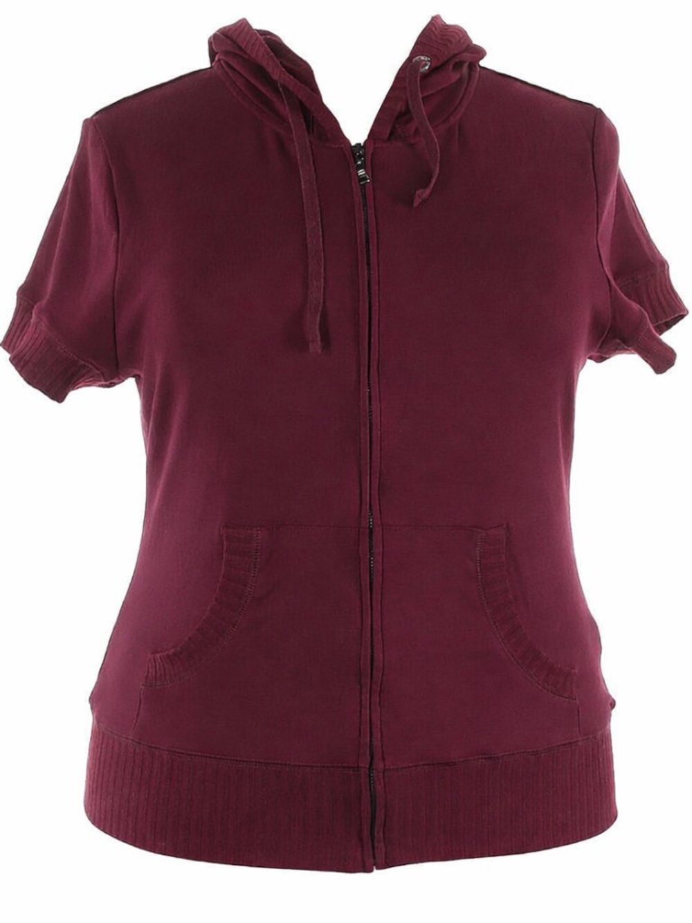 Maroon Short Sleeve Zip Up Hoody Shirt With Drawstrings- 2x